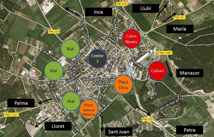 En verd, barriades més barates. En vermell, les més cares. En taronja, les que no han baixat massa de preu.