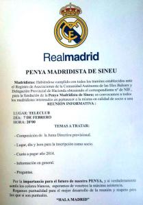 Comunicat de la penya madridista, anunciant d'una assemblea.
