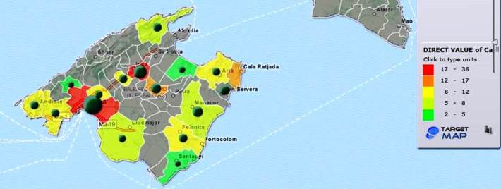 Mapa publicat ahir on es mostren totes les dimissions de caps de departament d'instituts de secundària a Mallorca.