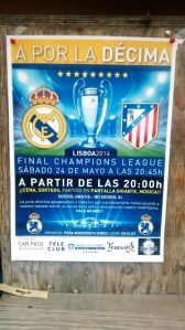 El cartell del partit entre l'Atlético de Madrid de Simeone i el Real Madrid de Cristiano, demà a Es Clot. 
