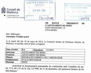 Autorització (rebuda fa quatre mesos) per restaurar l'abeurador.