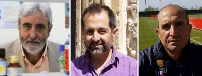 D'esquerra a dreta, Andreu Palou, catedràtic de bioquímica i especialista en nutrició, Pere Joan Jaume, futur director d'allotjament en les instal·lacions del CAR sineuer, i Jaume Bauçà, que serà professor de tàctica futbolística. 
