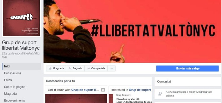 El suport a Valtònyc s'està organitzant a través de les xarxes socials. 