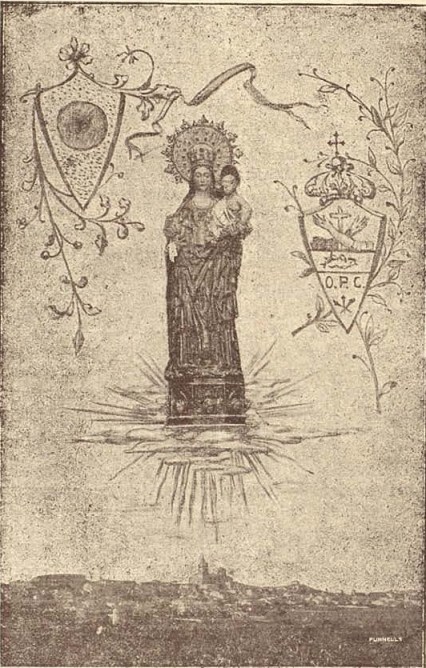 Estampa repartida l'any 1919, amb motiu de la peregrinació franciscana a Sineu. [reproduïda per J. Rotger, Anales de Sineu, 1919]