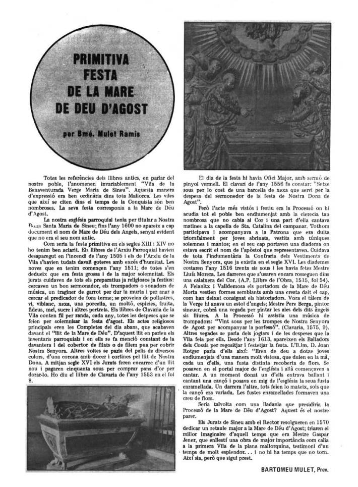 Extracte de la revista Teleclub Sineu, del mes d'agost de 1975.