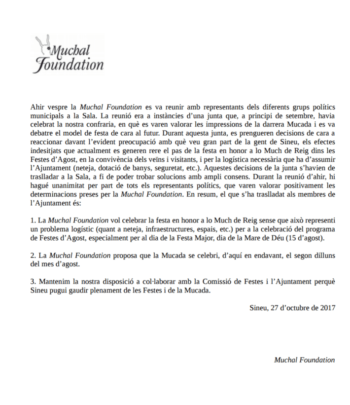 comunicat Muchal Foundation