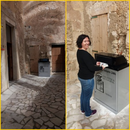 Imatge cedida per la Biblioteca Municipal de Sineu, de la bústia de retorn 24 h i la primera usuària.